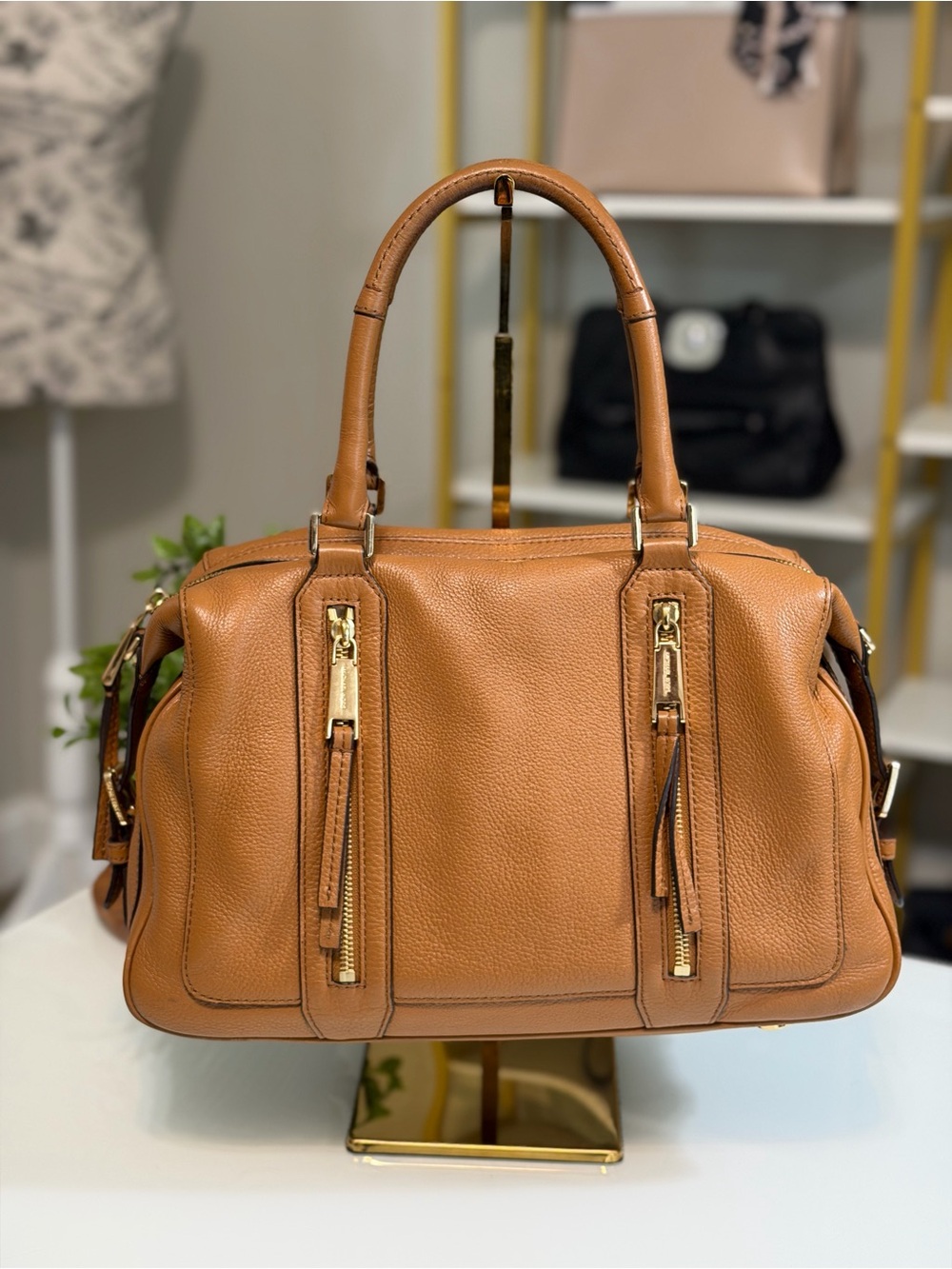 Michael Kors Julia Pebbled Leather Satchel with Scarf Accent - Picture 5 of 16
